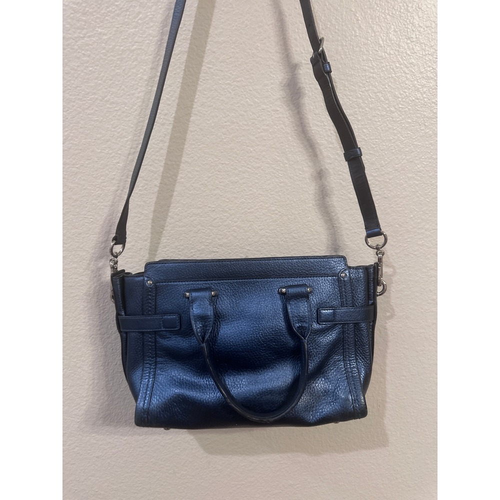VINTAGE Coach Navy Leather Satchel Handbag Shoulder Bag Silver Tone Hardware‎ - Picture 6 of 10